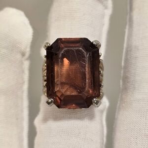 'As Is' Vintage 18k HGE Cocktail Ring with Large Faux Topaz Glass Stone Size 5.5